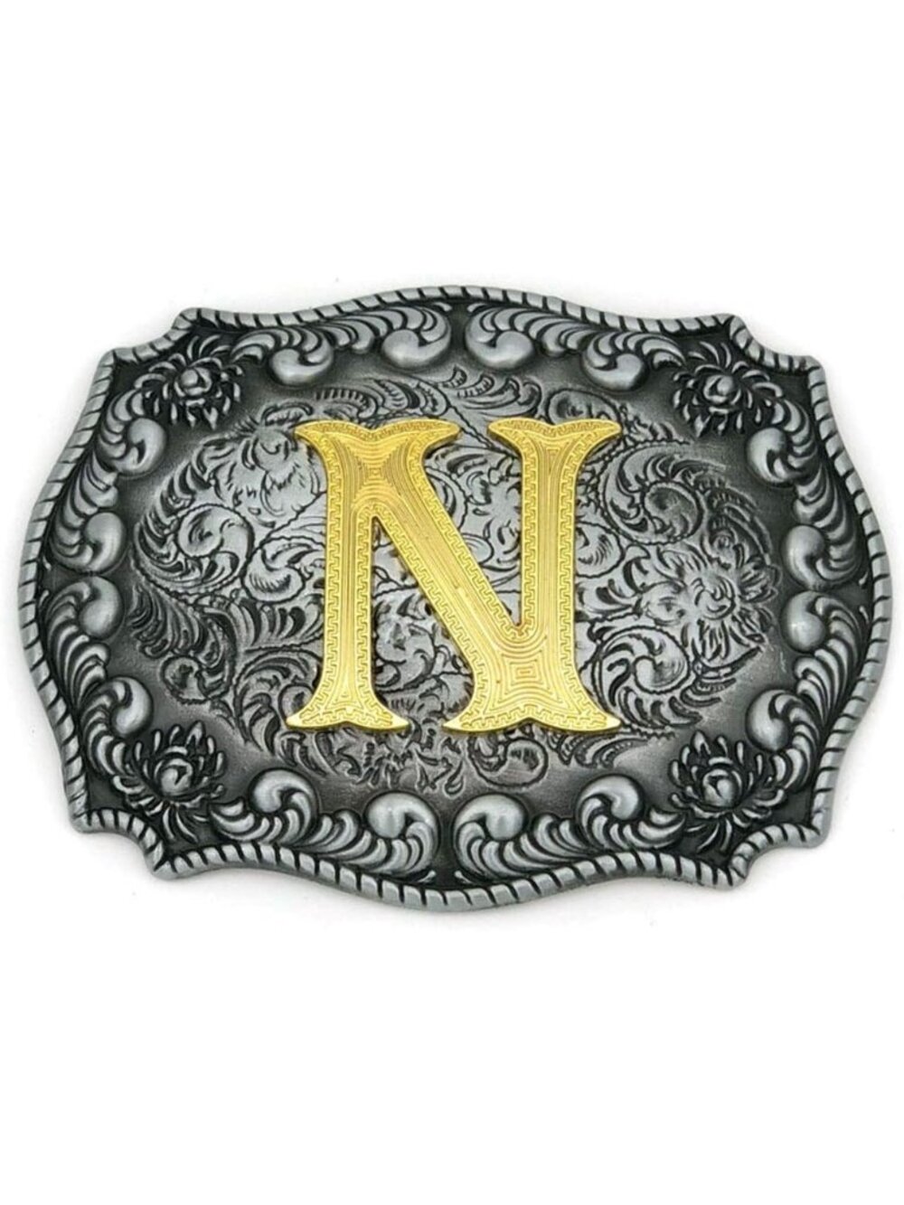 Unisex N Imported Western Silver Large Belt Buckle Initial Letters Rodeo